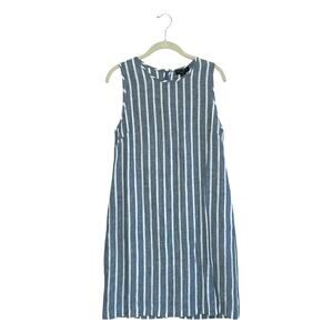 Willi Smith Linen Striped Shift Dress Women's Sz 6 Blue White Nautical Party